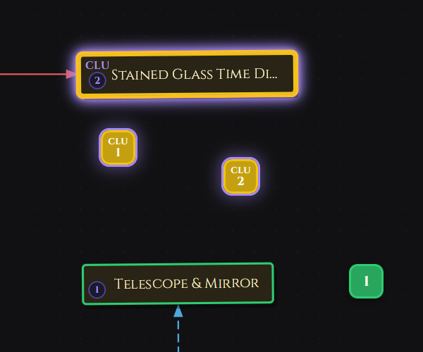 Close-up of a parent card tile showing the mirror prefix badge in the bottom-left corner with prefix text above the count dot, and labeled mirrors visible nearby on the canvas